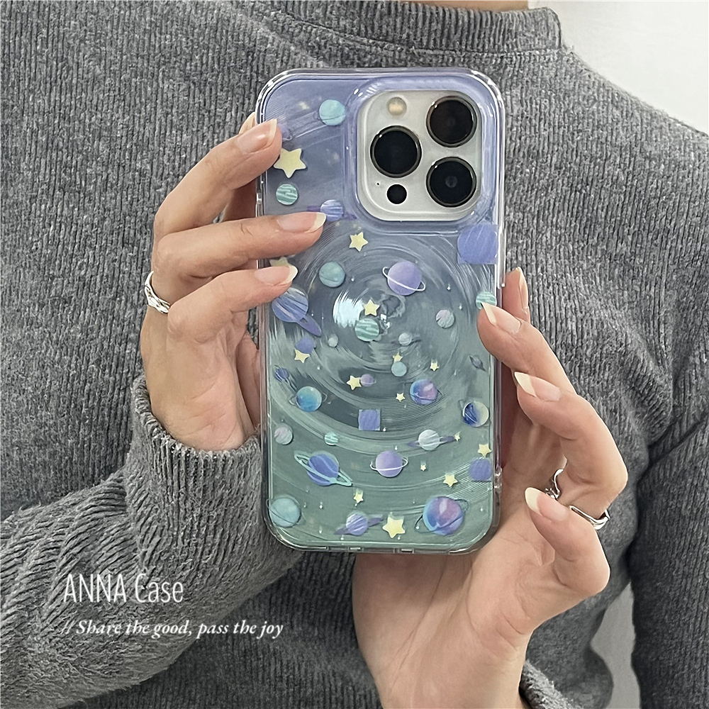 ANNACASE晕染蓝紫可爱星球旋涡纹适用苹果16promax手机壳iphone14小众15pro新款全包软壳13promax防摔保护套