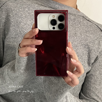 高级气质酒红色水波纹方形手机壳