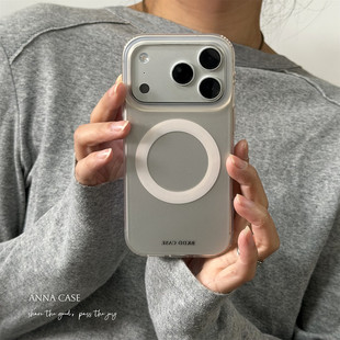 ANNACAS高级感浅米金磨砂雾面磁吸手机壳适用iphone17promax苹果14全包17新款 16Pro防摔保护套16软 15pro女款