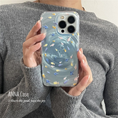 ANNACASE晕染蓝可爱小鱼群旋涡纹适用苹果17promax手机壳iphone14小众15pro新款 全包软壳16promax防摔保护套