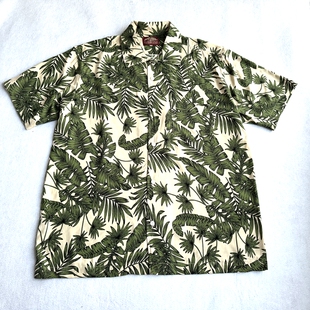 外单男女款港风短袖衬衫 夏季薄款人棉印花宽松度假沙滩半袖衬衣