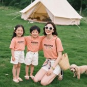2026新款 t恤一家三四口夏季 母子母女炸街高端 纯棉短袖 亲子装