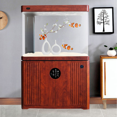 大型鱼缸客厅落地家用中国风木纹