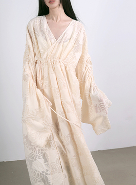 川故纵【】春季长袖抽绳交领新中式国风连衣裙（含内搭）