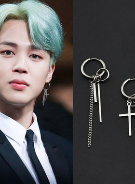 BTS 防弹少年团 DNA V金泰亨Kim Tae Hyung 同款简约钛钢流苏耳环