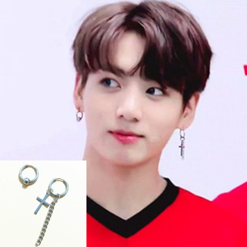 BTS防弹少年团朴智旻JIMIN同款耳钉十字架链钻铣床远教广场烧鸟清