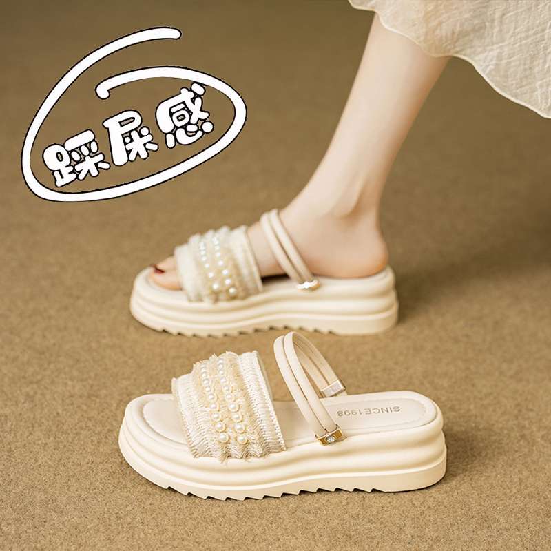 明星同款仙女风配裙子两穿厚底凉鞋女2025新款夏季时尚珍珠罗马凉