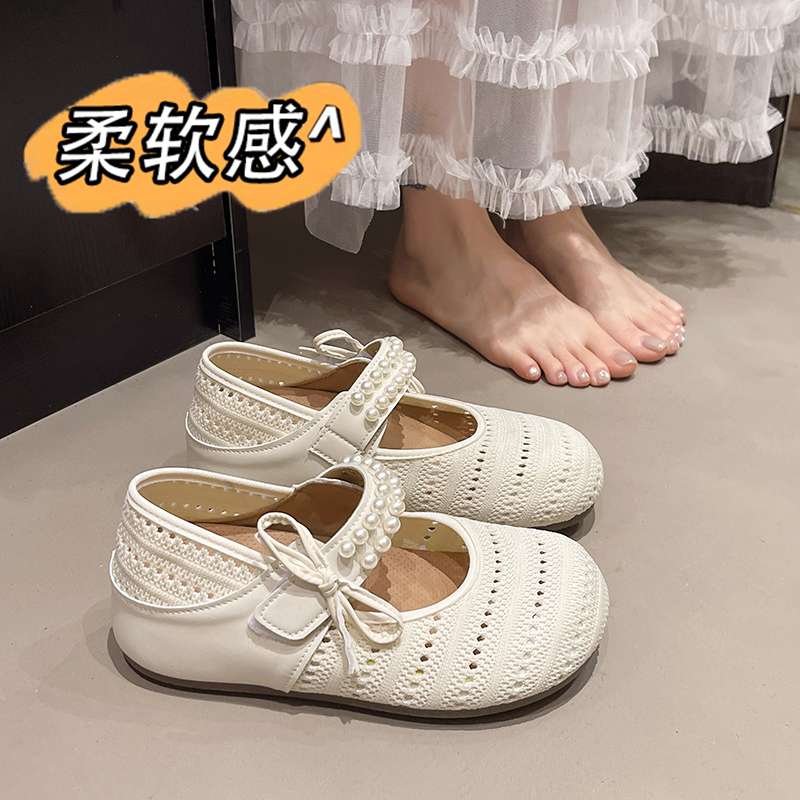 明星同款法式蝴蝶结玛丽珍凉鞋女2025夏季镂空透气可踩两穿内增高