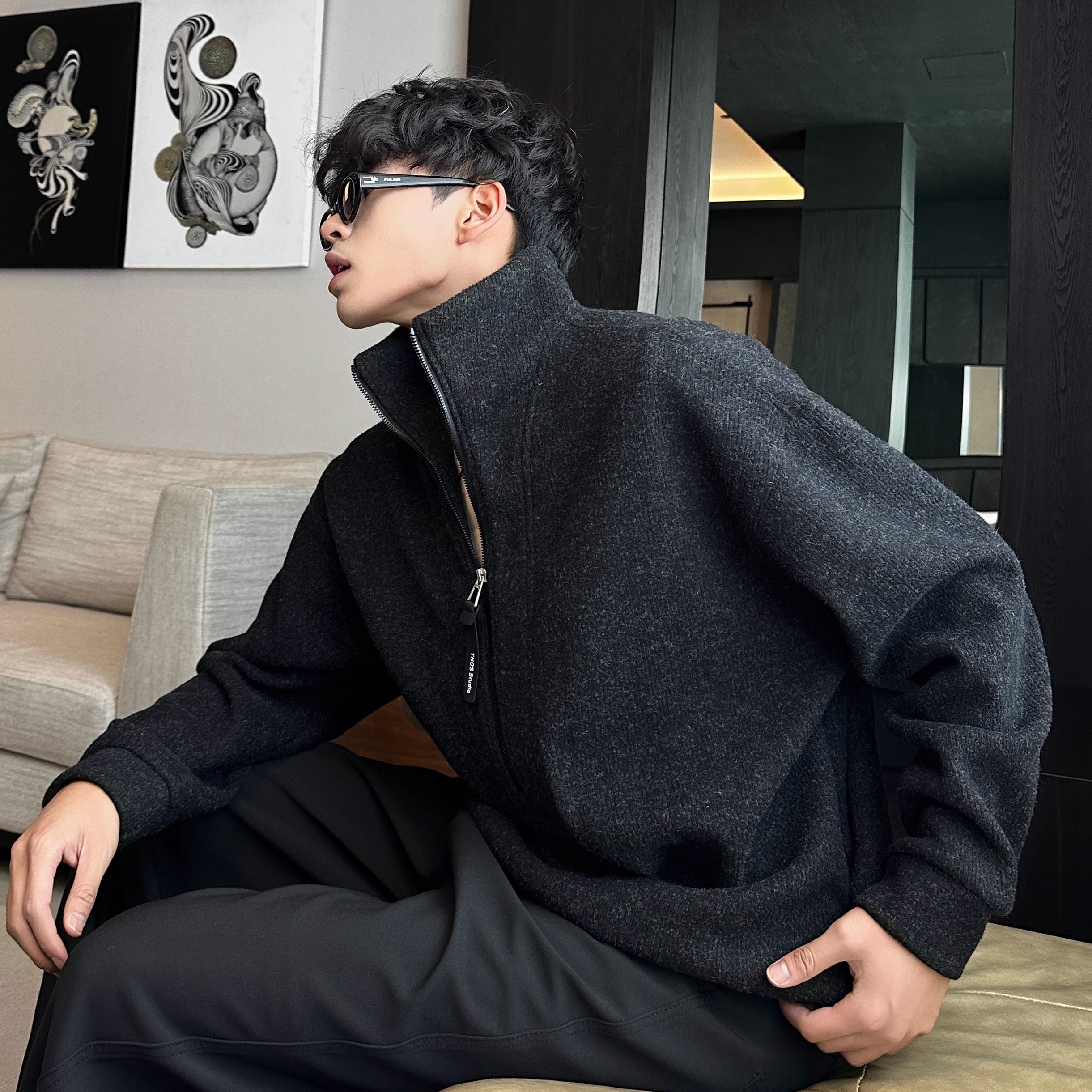 秋冬韩系立领毛绒感拉链连帽卫衣