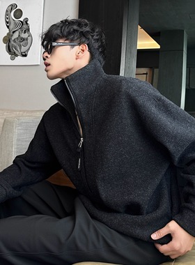 THCS秋冬韩系立领毛绒感半拉链高级卫衣男2025新款保暖帽衫外套潮