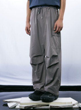 THOS 23SS 垂感透气户外双褶降落伞兵裤宽松休闲抽绳轻薄直筒裤夏