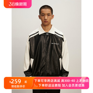 THOS 23AW 秋新款撞色拼接机车复古夹克小众印花PU皮衣情侣款外套
