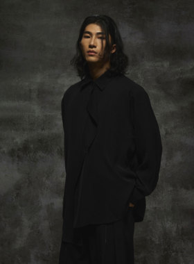 THOS 24SS 暗黑风褶皱异型解构衬衣长袖垂感抗皱廓形新中式衬衫男