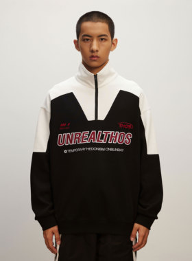 THOS 23AW 秋季新款复古贴布绣花上衣撞色翻领polo长袖情侣款卫衣