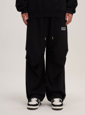 THOS 23AW 秋冬新款加绒双褶绣花抽绳束脚卫裤百搭国潮情侣休闲裤