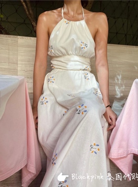 Blackpink泰国代购 Pleased正品法式浪漫度假风雏菊刺绣连衣裙