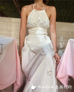 Blackpink泰国代购 Pleased正品法式浪漫度假风雏菊刺绣连衣裙