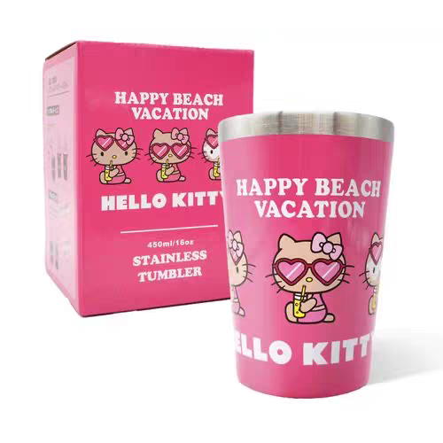 国内现货日本采购hello kitty黑皮墨镜不锈钢保温保冷杯水杯450ml