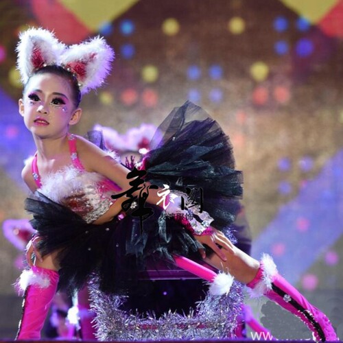 六一儿童表演服装动物演出男女童幼儿学生爵士舞套装小猫咪蓬蓬裙