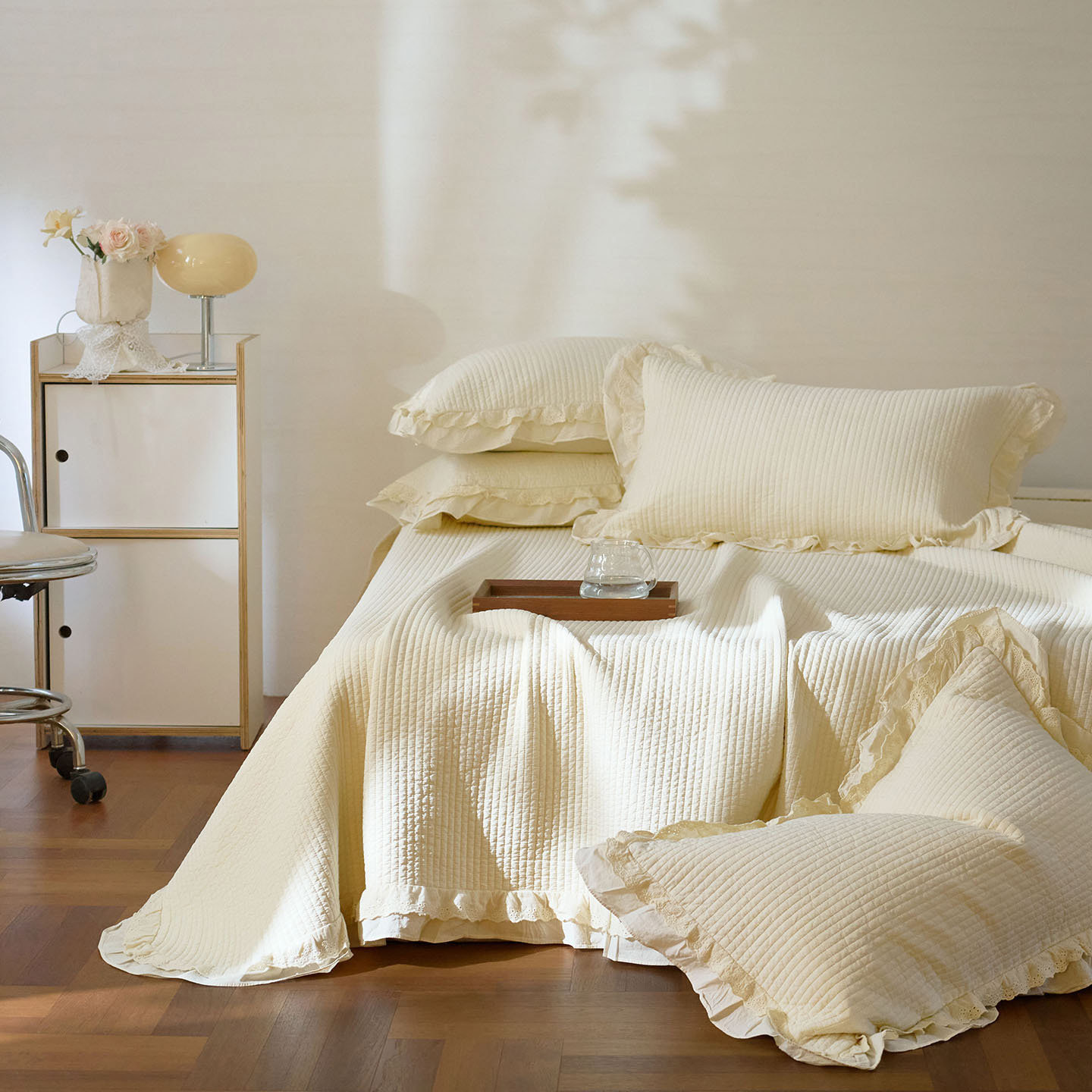 四季通用60支双面全棉砂洗花边床盖三件套全棉夹棉床单单件榻榻米,床上用品,床盖,淘宝优惠券,粉丝福利购,淘宝优惠卷