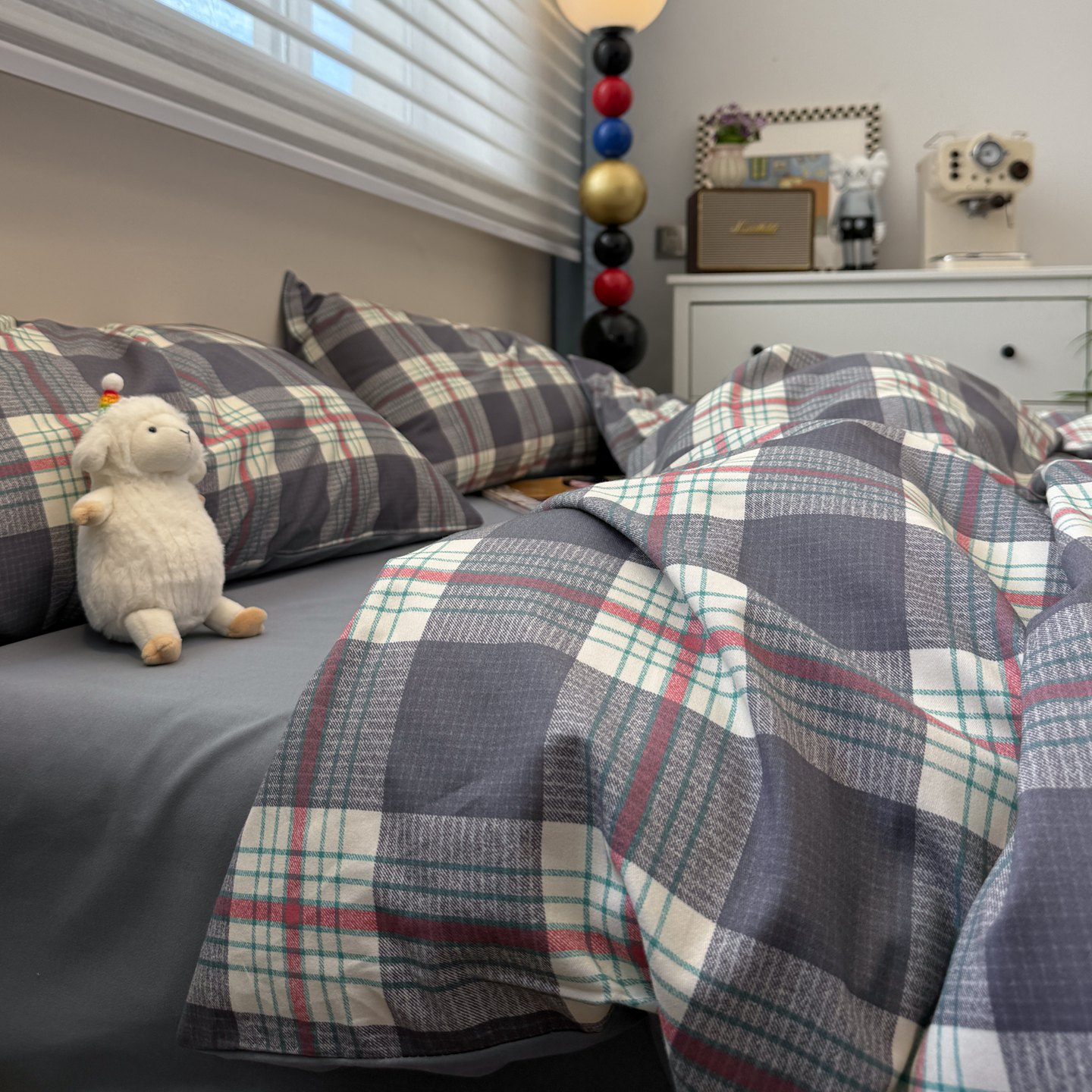 北欧黑白格子加厚磨毛全棉床上四件套纯棉床单床笠三件套简约床品