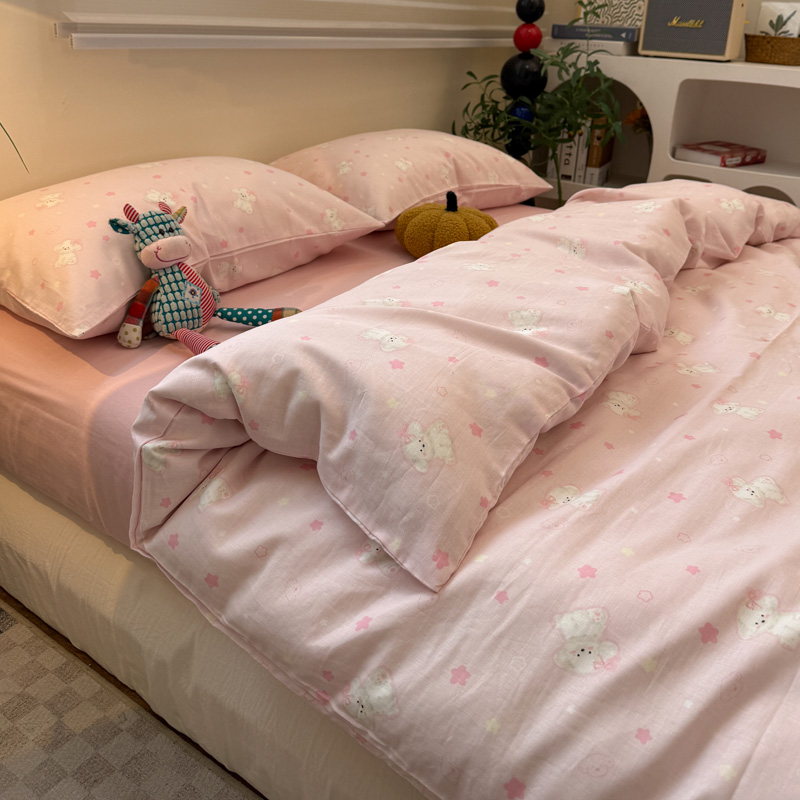 卡通风可爱风星星狗双层纱床上四件套全棉纯棉被套床单三件套1.8m