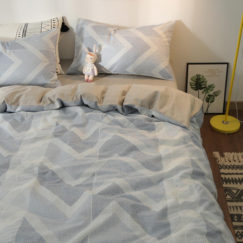 北欧ins简约条纹三件套单人双人宿舍学生床单被套全棉床上四件套