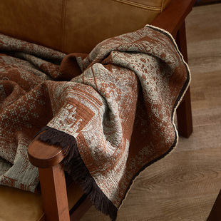 复古风北欧风全棉针织毛毯沙发床尾巾披肩盖毯轻奢高级感简约毯子