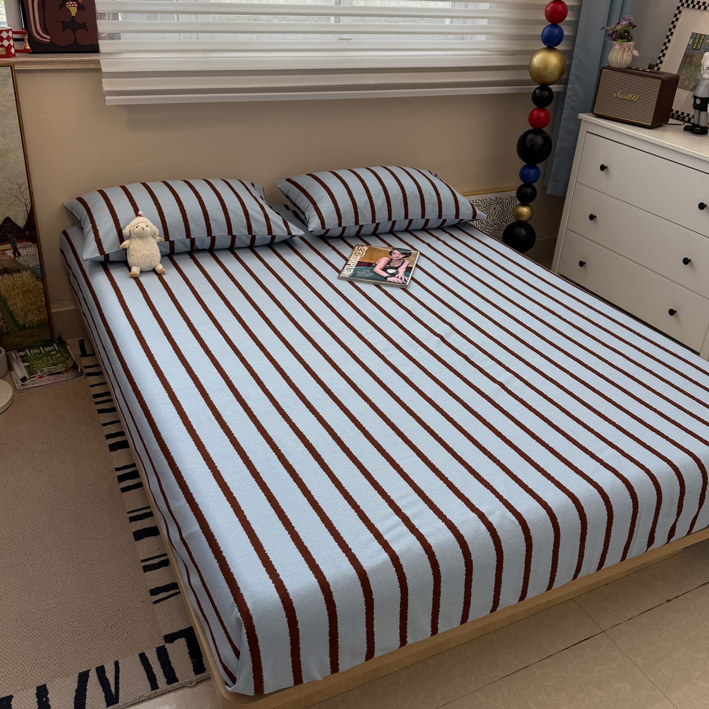 ins条纹风磨毛床单单件纯棉100全棉2025秋冬新款单人被单三件套3