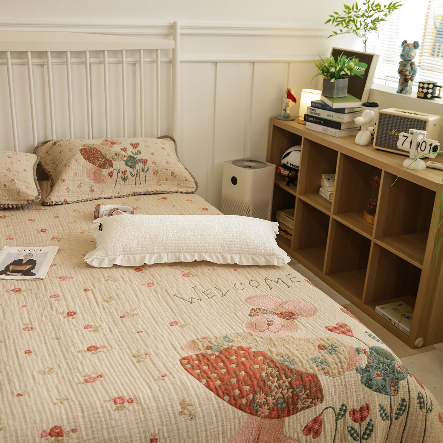 卡通风可爱全棉提花纱布床盖单件双人纯棉床单三件套床品四季通用