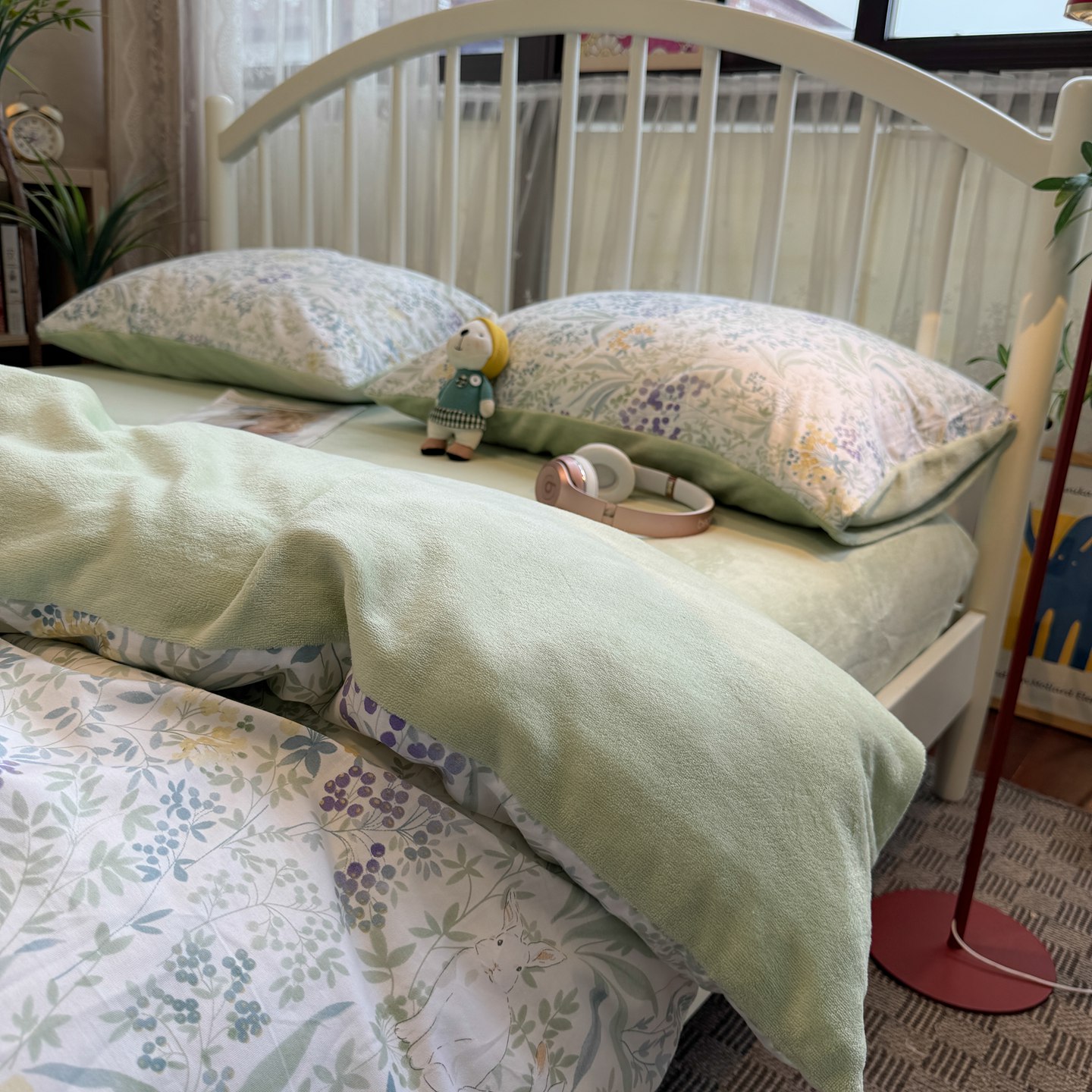 小碎花棉加绒四件套A面纯棉B面牛奶绒1.8m米保暖加厚珊瑚绒三件套