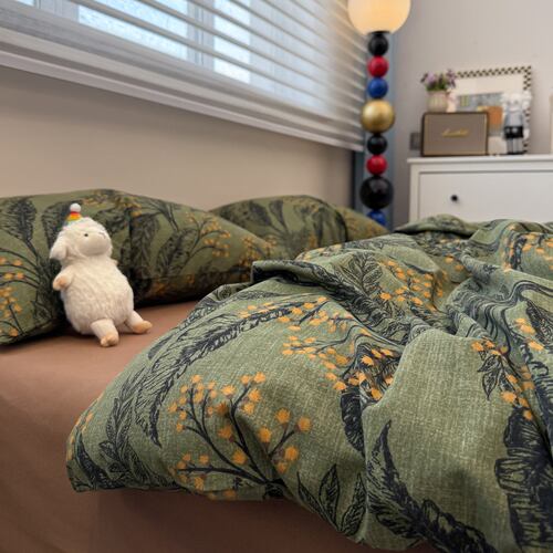 美式绿色田园加厚保暖磨毛四件套全棉纯棉1.8m被套床单北欧风床品