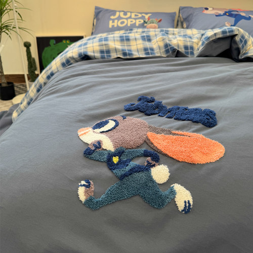 ins秋冬季卡通毛巾绣全棉磨毛四件套1.8米被套床单保暖纯棉三件套
