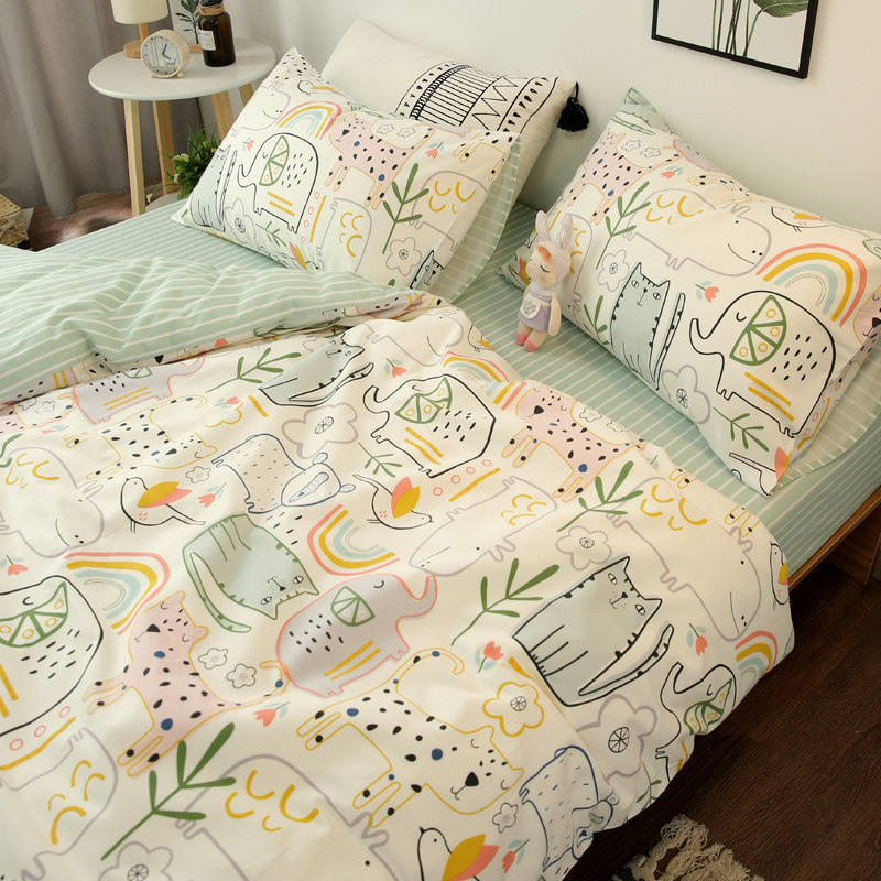 全棉可爱小卡通大象三件套单人双人纯棉小碎花床单被套床上四件套,床上用品,床品套件/四件套/多件套,淘宝优惠券,粉丝福利购,淘宝优惠卷