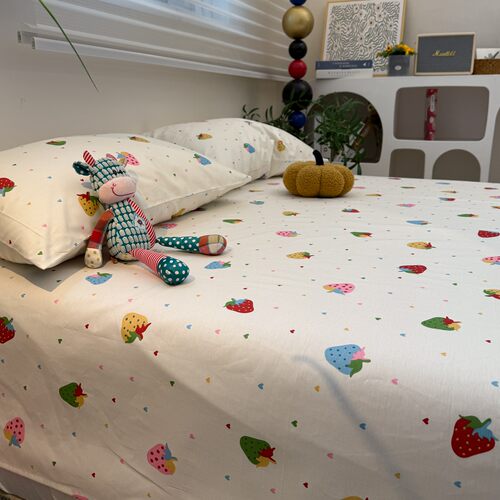 少女心田园草莓纯棉床单单件100全棉炕单床笠床罩床垫保护套宿舍