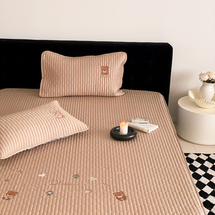 小清新全棉50支双股卡通刺绣夹棉款 床笠三件套纯棉床垫保护罩1.8m