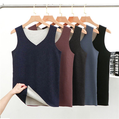 秋冬男士背心保暖内衣无痕德绒马甲上衣加绒坎肩双面绒无袖打底衫