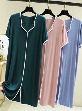 莫代尔中长款睡裙女夏季宽松短袖连衣裙加肥大码a字裙薄款家居服