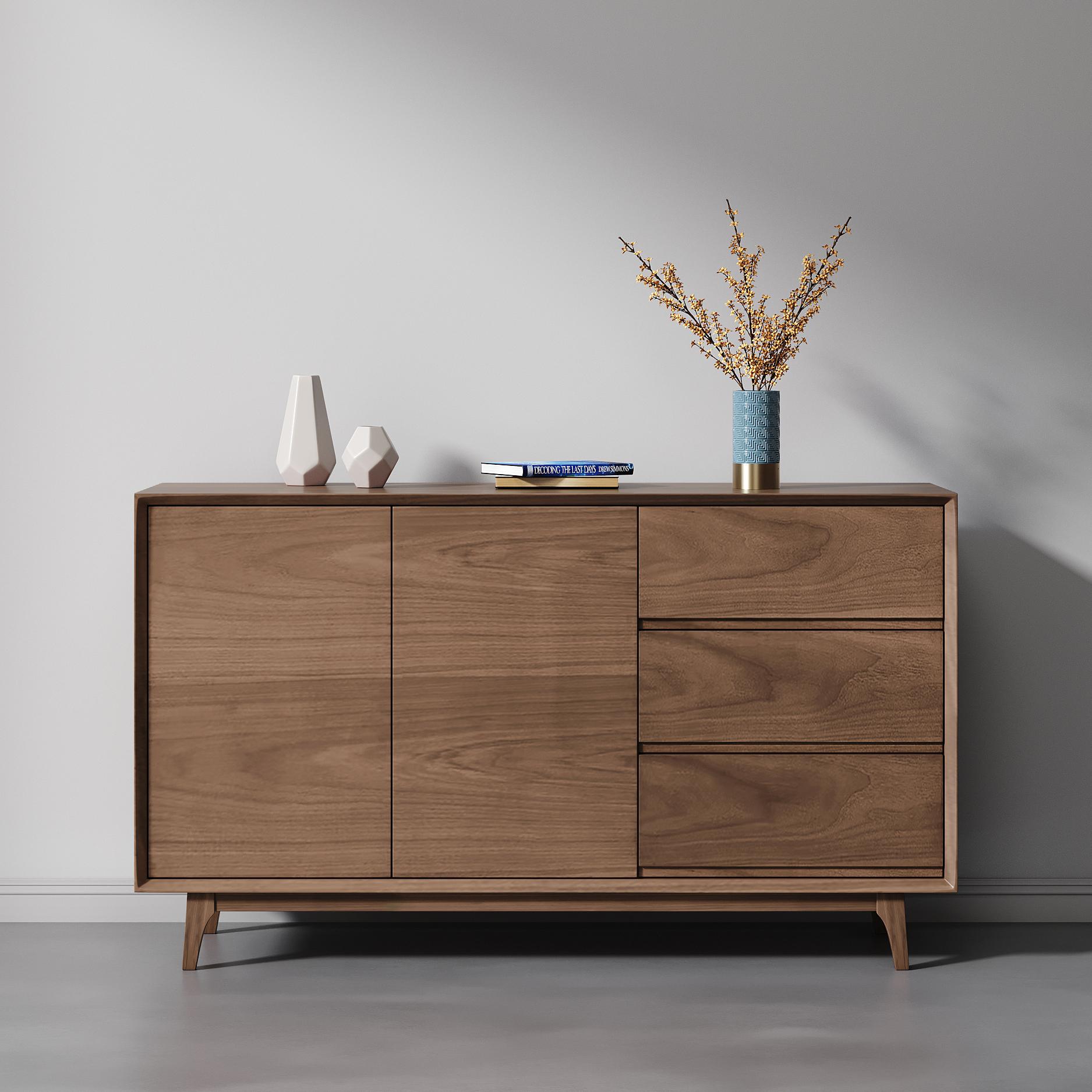 北美黑胡桃玄关柜实木客厅三斗简约日式侘寂风卧室储物收纳餐边柜