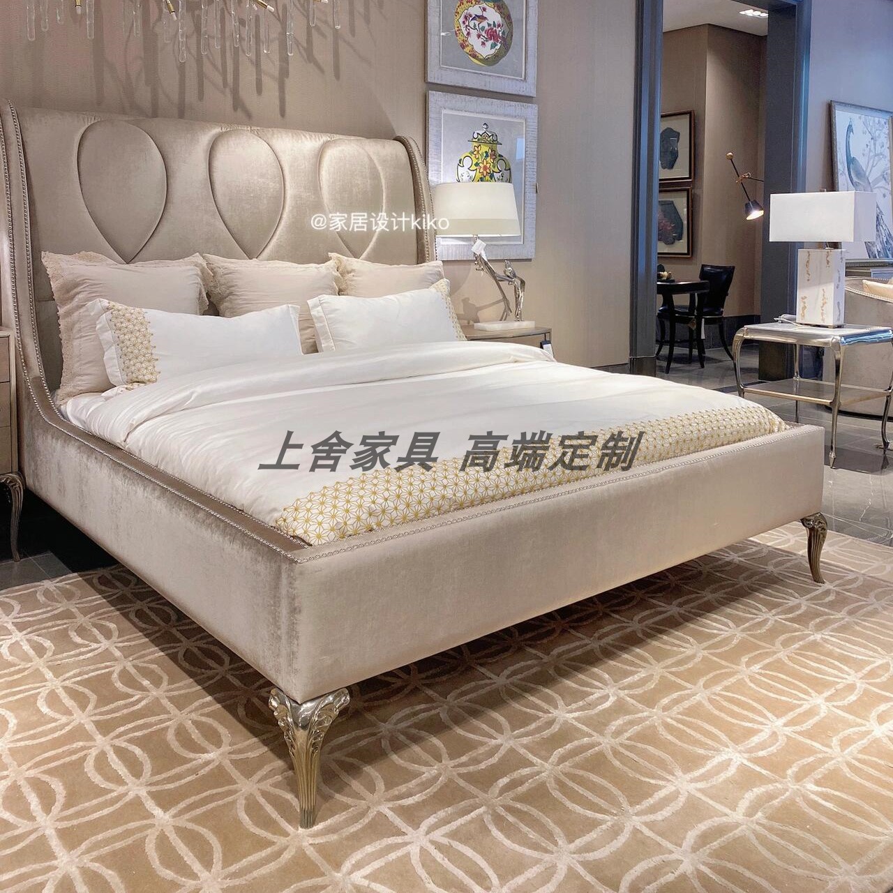 美式轻奢布艺床美克同款定制美家实木布艺床软包现代美式双人床