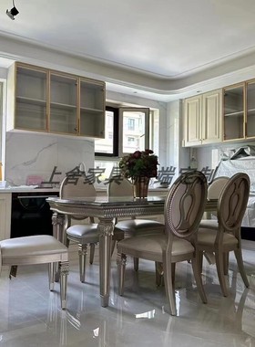 新品筑源长方形餐桌美式乡村法式复古实木雕花餐桌椅实木美克art