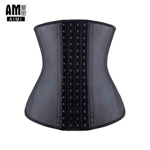 亚马逊waist trainer9骨光面乳胶4排扣塑身衣橡胶收腹运动束腰带