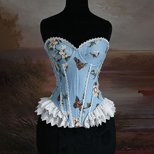 新款 性感辣妹鱼骨胸衣抹胸塑身衣色织花边礼服Corset 欧美跨境女装