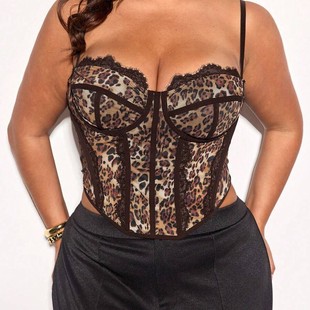 新款 Plus Size Corset Top性感豹点纹外穿大码束身鱼骨胸衣