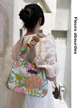 Fleurs absurdes 花鸟抽绳包 提花大容量休闲单肩斜跨手提马鞍包