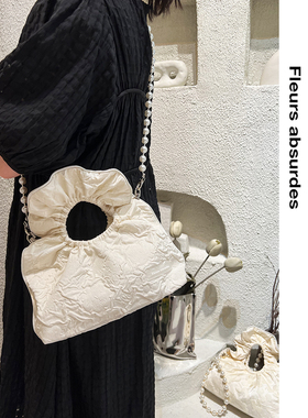 Fleurs absurdes 珍珠石榴包荷叶边大容量水晶链单肩斜跨手提包女