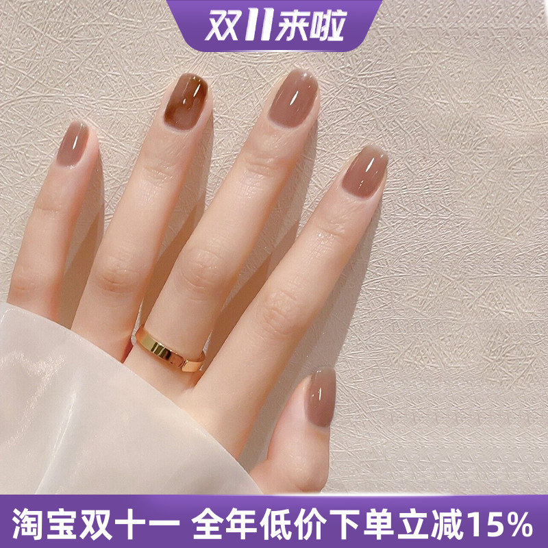 萤火虫指甲贴片清新冰透温柔裸色琥珀美甲成品 可穿戴式光疗甲片