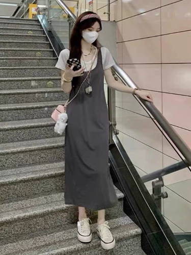 Летний ретро комплект, платье-футболка, платье, 2026 года, в корейском стиле, подходит для подростков, в западном стиле