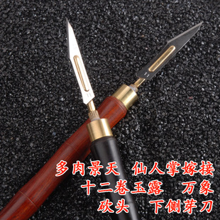 多肉仙人掌景天砍头刀手工实木制作黄铜刀架嫁接刀下侧芽花刀包邮