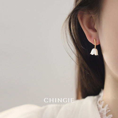 青芥chingie耳饰百合花耳夹
